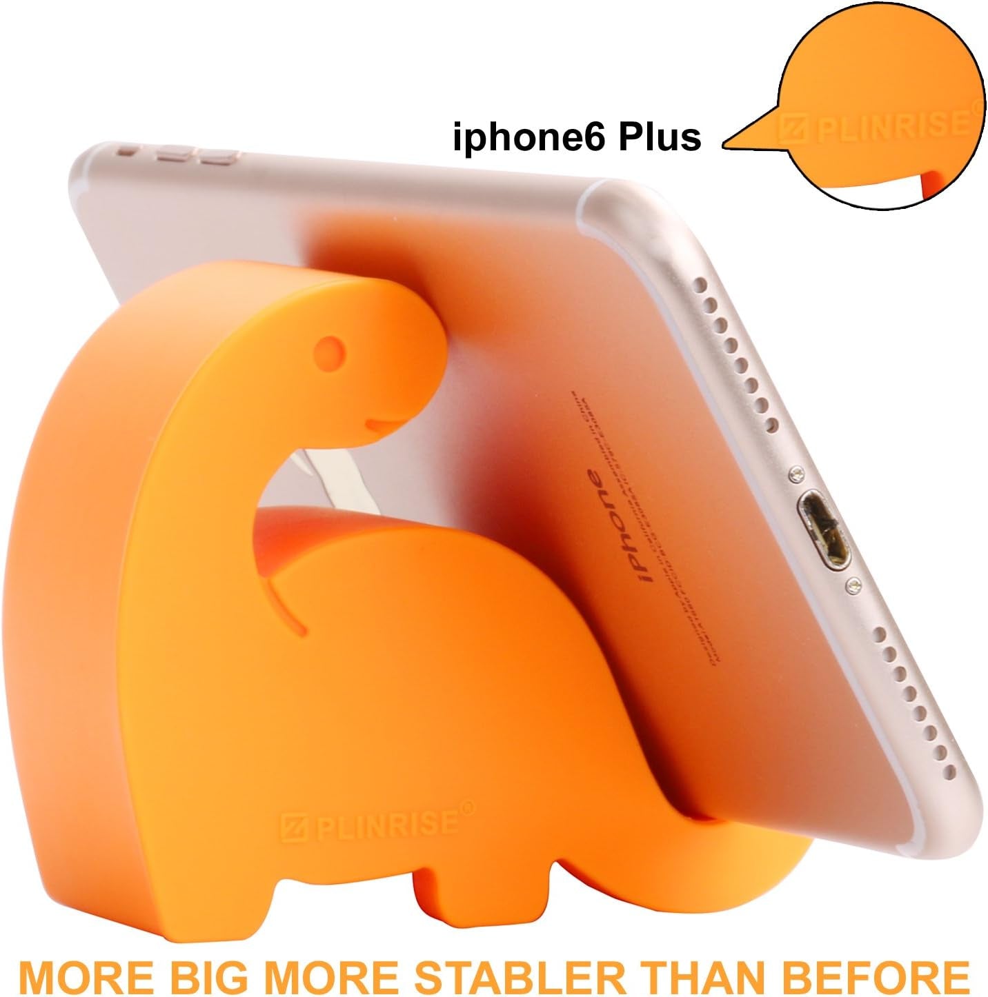 Plinrise Animal Desk Phone Stand, Update Dinosaur Stripe Silicone Office Phone Holder, Creative Phone Ipad Tablet Stand Mounts, Size:1.3" X 3.0" X 2.7" (Orange)