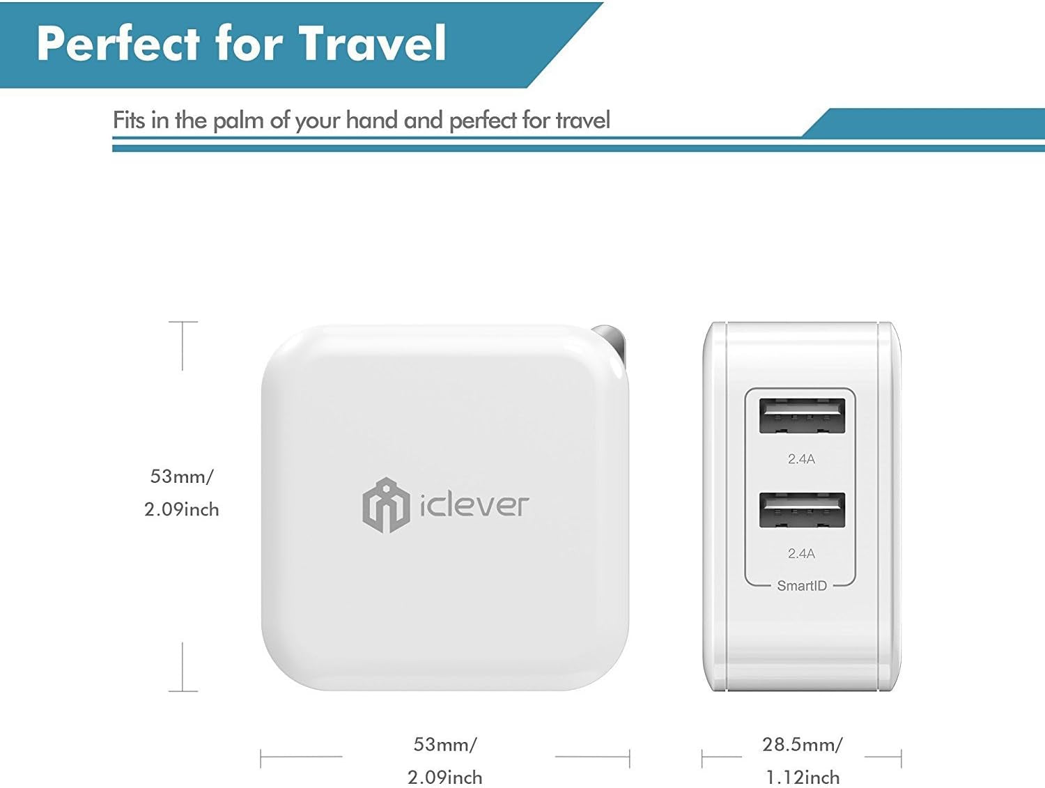 Boostcube 2Nd Generation 24W Dual USB Wall Charger with Smartid Technology, Foldable Plug, Travel Power Adapter for Iphone Xs/Xs Max/Xr/X/8 Plus/8/7 Plus/7/6S/6 Plus, Ipad Pro Air/Mini and Other Tablet